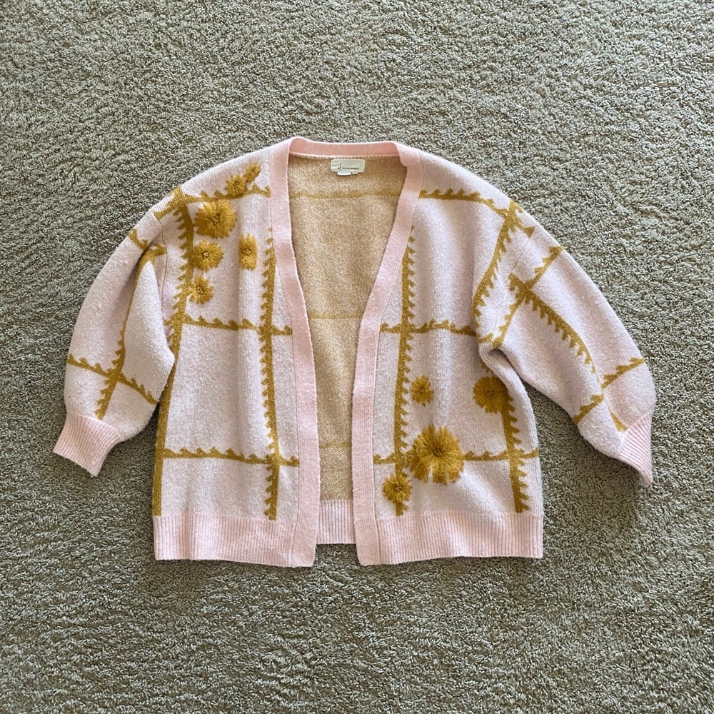 Anthropologie Pink and Gold Cardigan